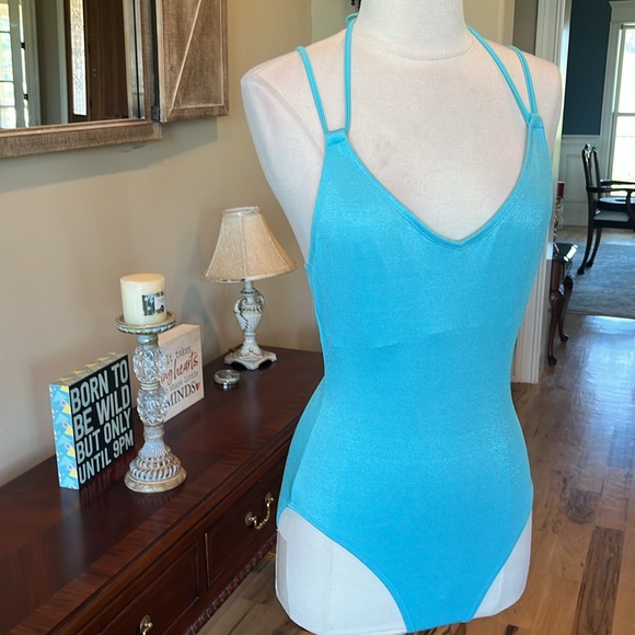 Sky Blue One Piece Criss Cross Back Swimsuit - Picture 3 of 7
